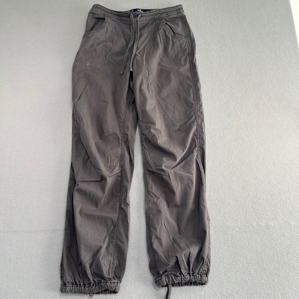 Hollister Parachute Baggy Pants Womens XS Gray Adjustable Rise Drawstring Y2K